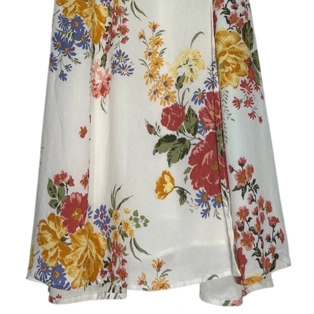 Reformation Slit Leg Tie Strap Midi Dress Ivory Red‎ Yellow Blue Floral Size 2